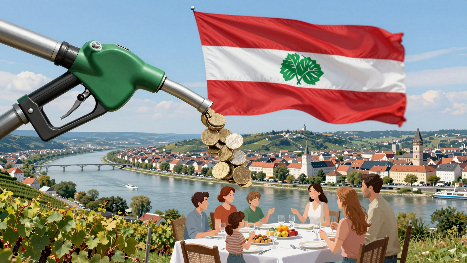 Autos vor einer Tankstelle in Österreich während des Preisanstiegs